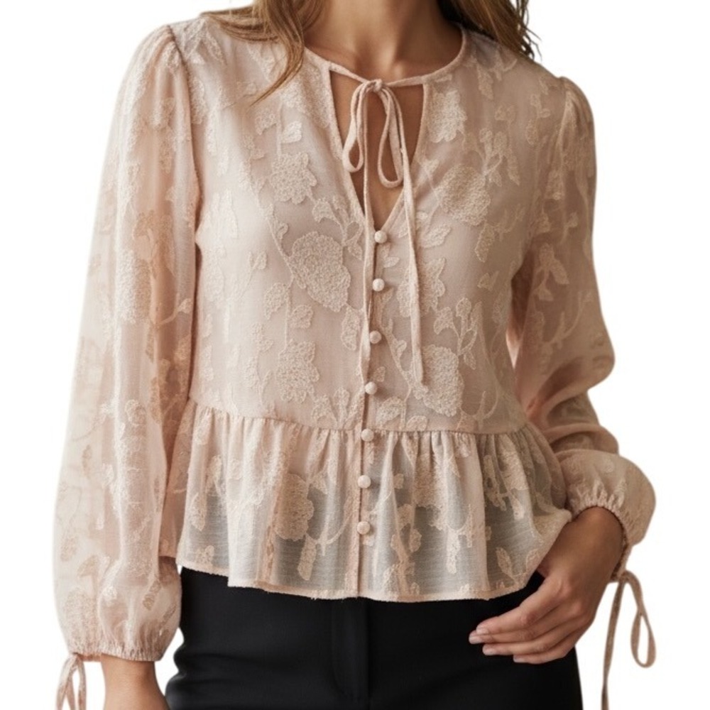 EXPRESS Baby Pink on Pink‎ Textured Peplum Hem Button Front  Blouse NWOT Small